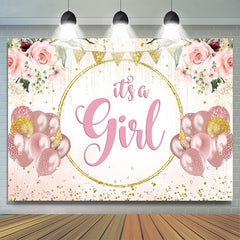 Lofaris Pink Balloons Gold Glitter Its A Girl Baby Shower Backdrop