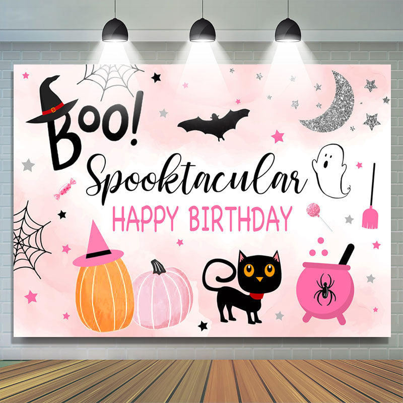 Lofaris Pink Boo Spooktacular Fun Halloween Birthday Backdrop