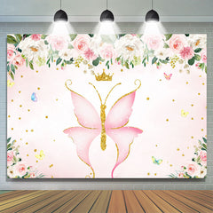 Lofaris Pink ButterFly And Floral Glitter Baby Shower Backdrop