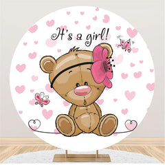 Lofaris Pink Butterfly Bear Round Its A Girl Baby Shower Backdrop