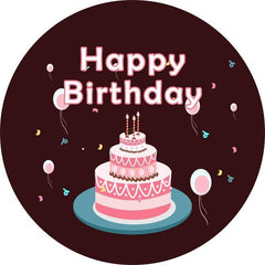 Lofaris Pink Cake And Ballons Round Happy Birthday Backdrop