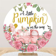 Lofaris Pink Car And Pumpkin Flower Baby Shower Circle Backdrop