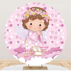 Lofaris Pink Circle Cute Angel Round Backdrops for Baby Shower