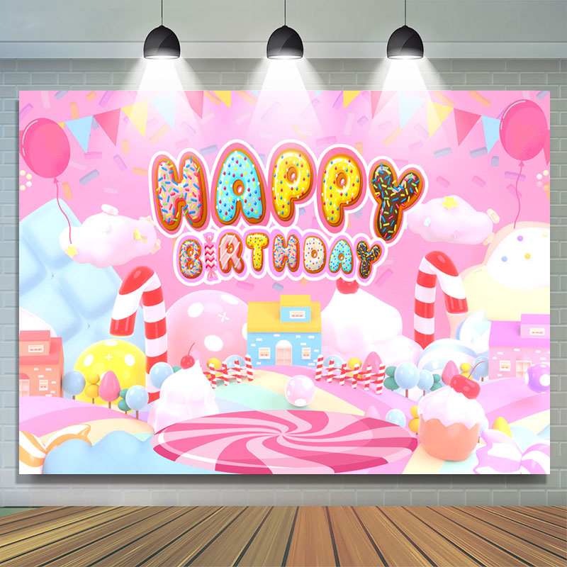 Lofaris Pink Dessert Candyland Theme Happy Birthday Backdrop