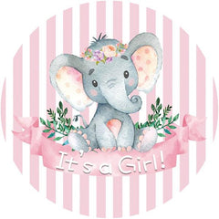 Lofaris Pink Elephant Circle Baby Shower Backdrop For Girl