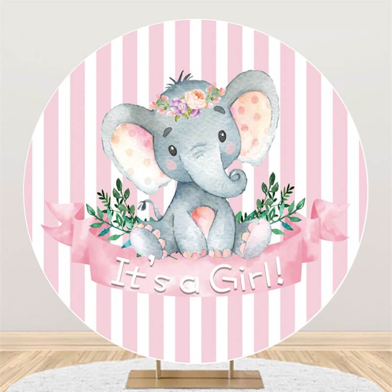 Lofaris Pink Elephant Circle Baby Shower Backdrop For Girl