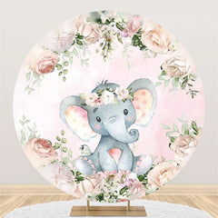 Lofaris Pink Elephant Wreath Floral Round Baby Shower Backdrop