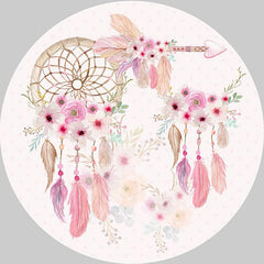 Lofaris Pink Feather Dreamcatche Circle Girls Birthday Backdrop