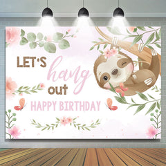 Lofaris Pink Floral And Animal Lets Hang Out Birthday Backdrop