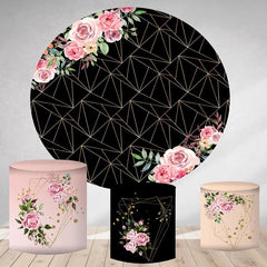 Lofaris Pink Floral And Black Abstract Round Birthday Backdrop Kit