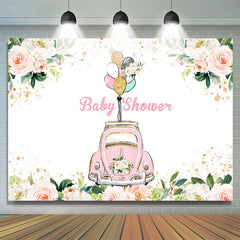 Lofaris Pink Floral And Car Baby Shower Backdrops For Girl