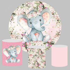 Lofaris Pink Floral And Elephant Girls Round Baby Shower Backdrop