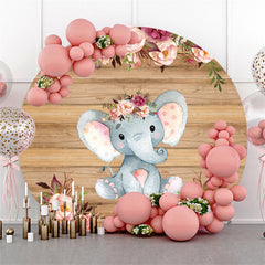 Lofaris Pink Floral And Elephant Round Log Baby Shower Backdrop