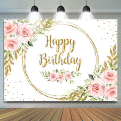 Lofaris Pink Floral And Gold Glitter White Birthday Backdrop