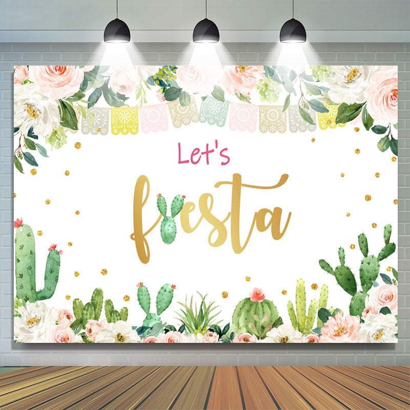 Lofaris Pink Floral And Green Cactus Girls Birthday Backdrop