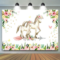 Lofaris Pink Floral And Horse Baby Shower Backdrop For Girl