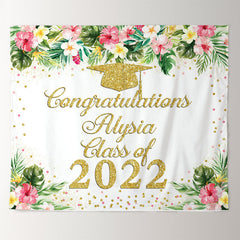 Lofaris Pink Floral And Leaves Gold Glitter Class Of 2022 Backdrop