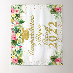 Lofaris Pink Floral And Leaves Gold Glitter Class Of 2022 Backdrop