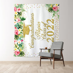 Lofaris Pink Floral And Leaves Gold Glitter Class Of 2022 Backdrop