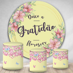 Lofaris Pink Floral And Light Yellow Round Birthday Backdrop Kit