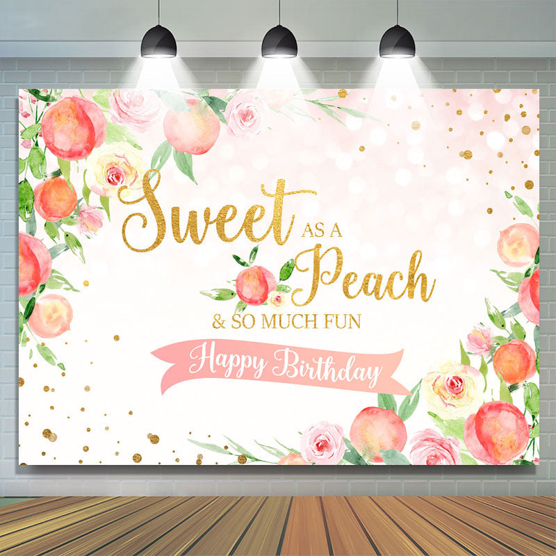 Lofaris Pink Floral And Peach Happy Birthday Backdrop For Kids