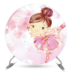 Lofaris Pink Floral Ballerina Girls Circle Backdrop Cover