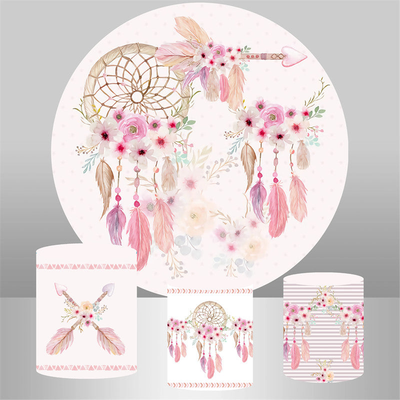 Lofaris Pink Floral Dreamcatcher Round Birthday Backdrop Kit