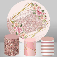 Lofaris Pink Floral Glitter Circle Girls Birthday Backdrop