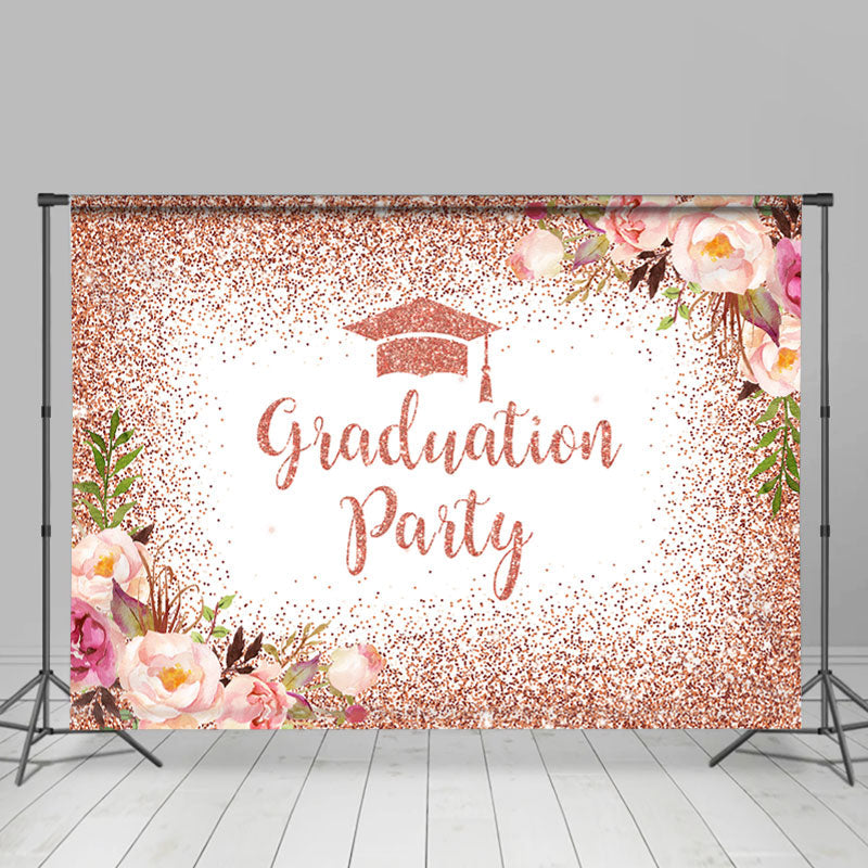 Lofaris Pink Floral Glitter Congratulation Graduats Party Backdrop