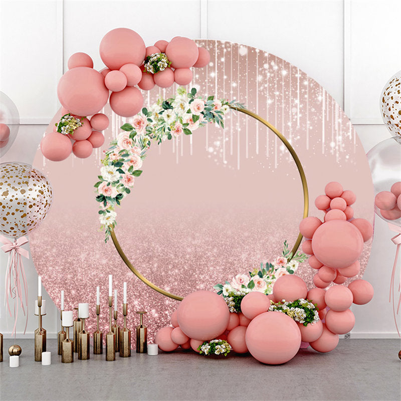 Lofaris Pink Floral Glitter Round Girls Birthday Party Backdrop