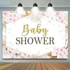 Lofaris Pink Floral Gold Glitter Baby Shower Backdrop for Girl