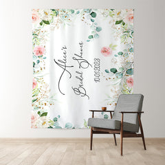 Lofaris Pink Floral Green Leaf Boho Theme Bridal Shower Backdrop