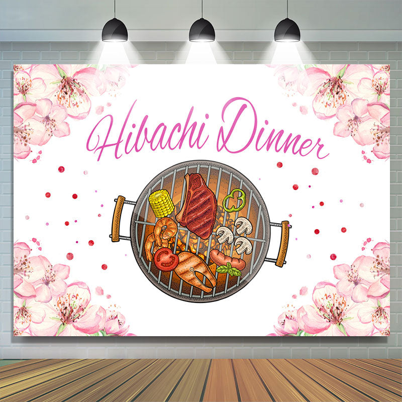Lofaris Pink Floral Hibachi Dinner Themed Birthday Backdrop