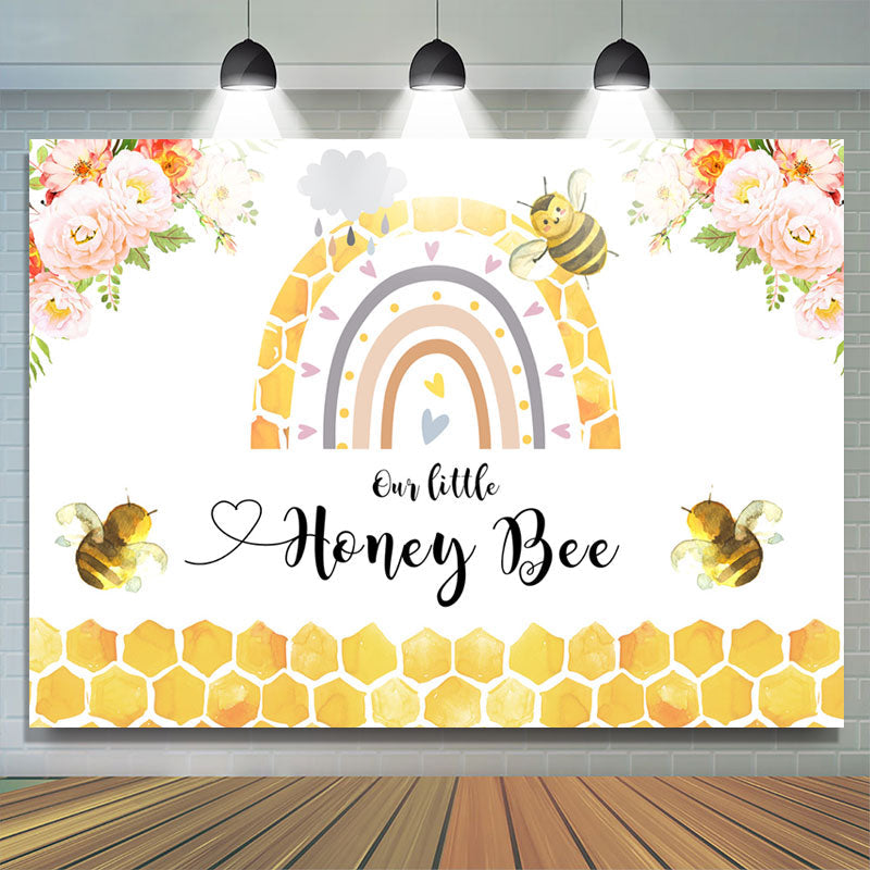 Lofaris Pink Floral Little Honey Bee Birthday Party Backdrop