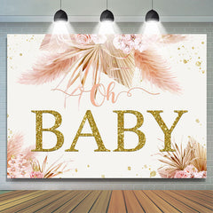 Lofaris Pink Floral Oh Baby Gold Glitter Shower Party Backdrop