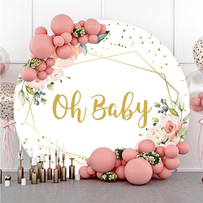 Lofaris Pink Floral Oh Baby Round Backdrop For Shower