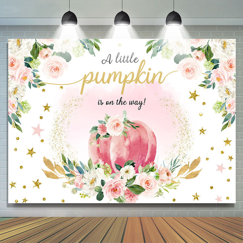 Lofaris Pink Floral Pumpkin Boho Theme Baby Shower Backdrop