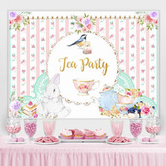 Lofaris Pink Floral Rabbit Bird Cup Tea Party Theme Backdrop