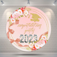 Lofaris Pink Floral Ribbon Circle 2023 Graduation Backdrop