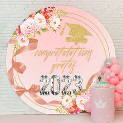 Lofaris Pink Floral Ribbon Circle 2023 Graduation Backdrop