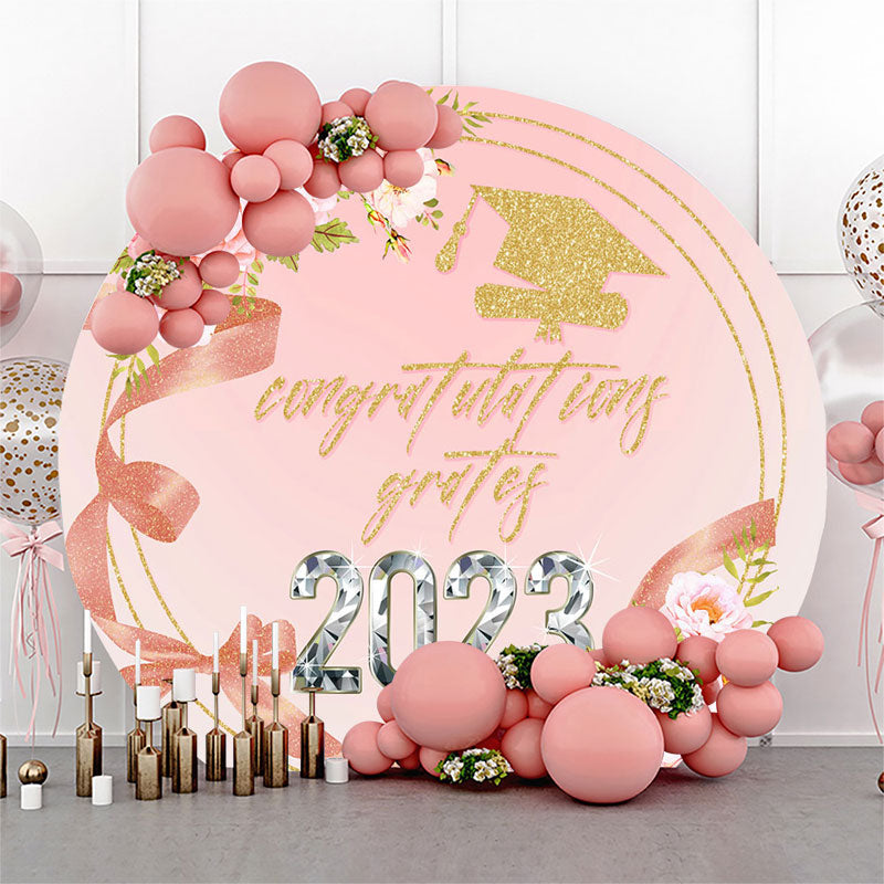 Lofaris Pink Floral Ribbon Circle 2023 Graduation Backdrop