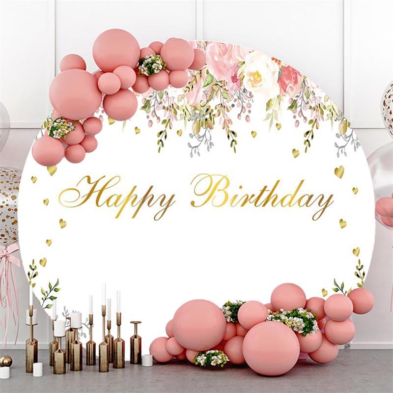 Lofaris Pink Floral With White Happy Birthday Backdrop For Girl