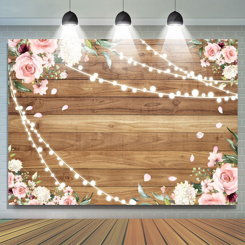 Lofaris Pink Floral With Yellow Wood Girls Baby Shower Backdrop