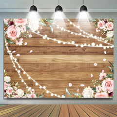 Lofaris Pink Floral With Yellow Wood Girls Baby Shower Backdrop