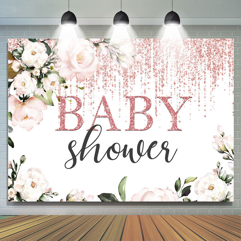 Lofaris Pink Florals and Rose Gold Bokeh Baby Shower Backdrop