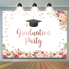 Lofaris Pink Flower And Gilttter Dot Graduation Party Backdrop