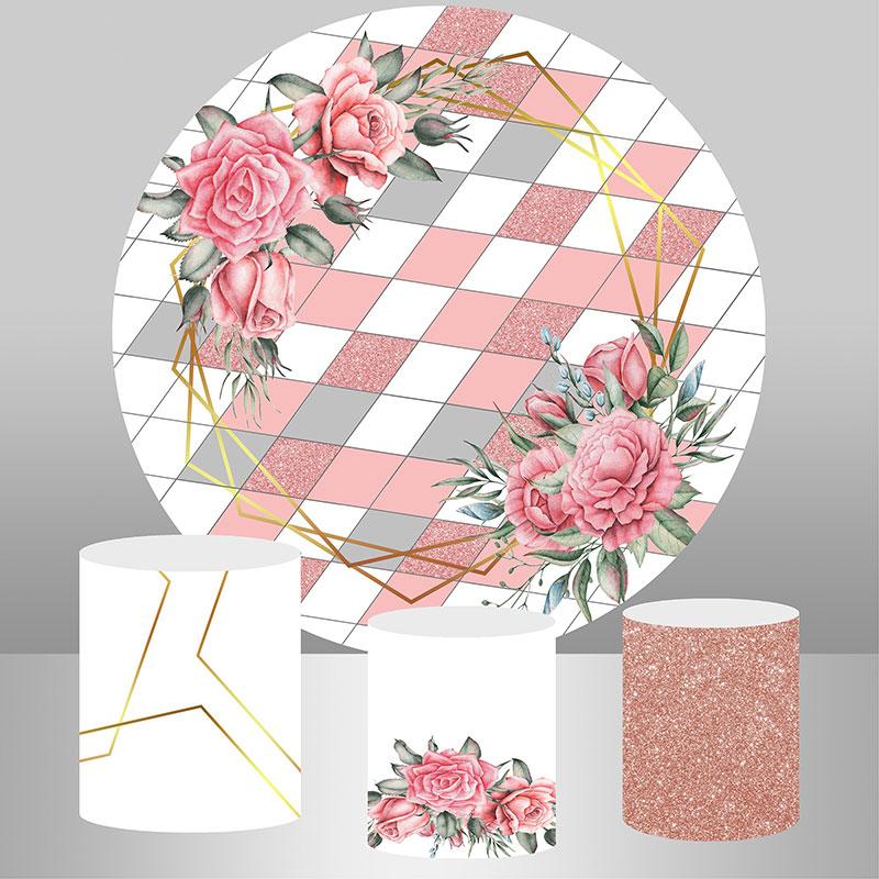 Lofaris Pink Flower Diamond Circle Happy Birthday Backdrop