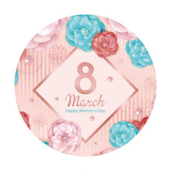 Lofaris Pink Flower Happy Womens Day Round Backdrops for Holiday