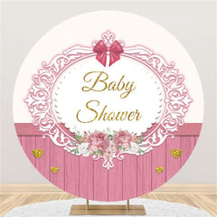 Lofaris Pink Flower Stripe Wooden Baby Shower Round Backdrop