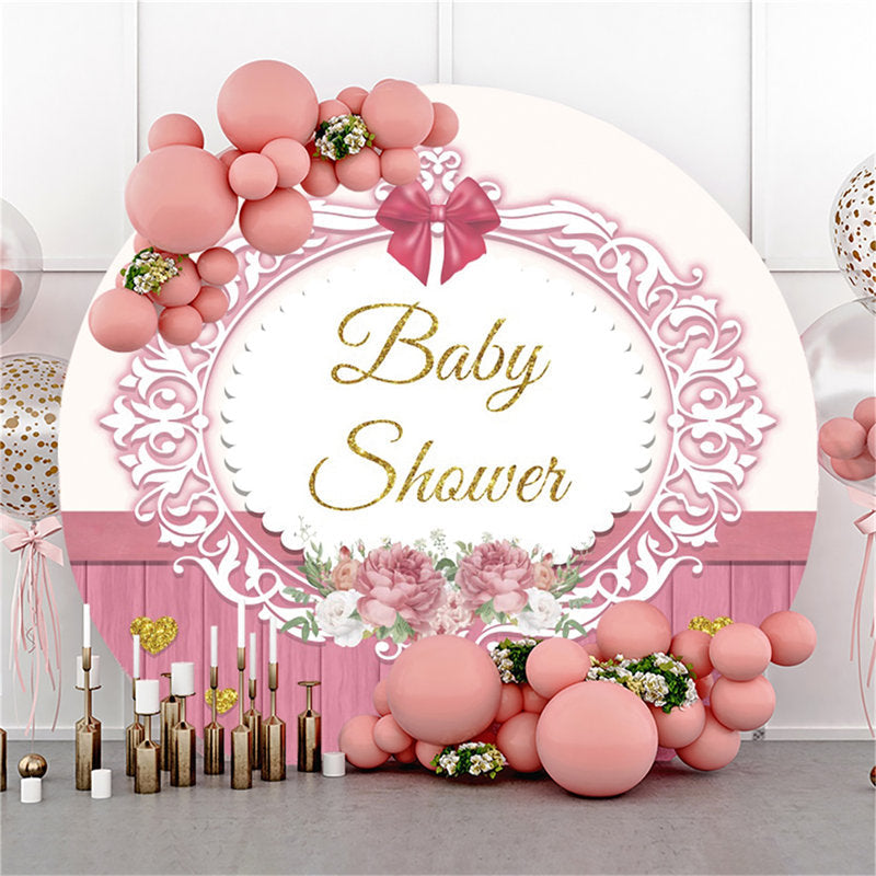 Lofaris Pink Flower Stripe Wooden Baby Shower Round Backdrop